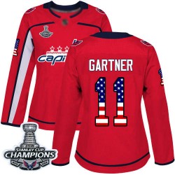 Authentic Women's Mike Gartner Red Jersey - #11 Hockey Washington Capitals 2018 Stanley Cup Final Champions USA Flag Fashion