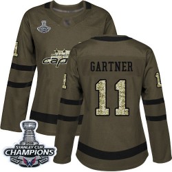 Authentic Women's Mike Gartner Green Jersey - #11 Hockey Washington Capitals 2018 Stanley Cup Final Champions Salute to Service