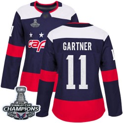 Authentic Women's Mike Gartner Navy Blue Jersey - #11 Hockey Washington Capitals 2018 Stanley Cup Final Champions 2018 Stadium S