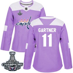 Authentic Women's Mike Gartner Purple Jersey - #11 Hockey Washington Capitals 2018 Stanley Cup Final Champions Fights Cancer Pra