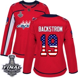 Authentic Women's Nicklas Backstrom Red Jersey - #19 Hockey Washington Capitals 2018 Stanley Cup Final Champions USA Flag Fashio