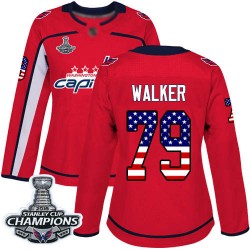 Authentic Women's Nathan Walker Red Jersey - #79 Hockey Washington Capitals 2018 Stanley Cup Final Champions USA Flag Fashion