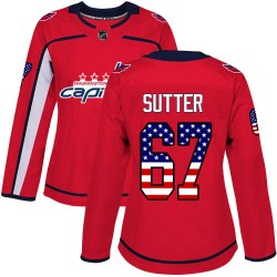 Authentic Women's Riley Sutter Red Jersey - #67 Hockey Washington Capitals USA Flag Fashion