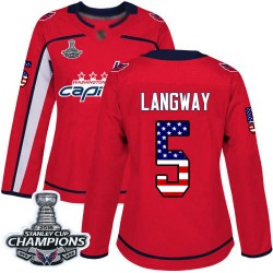 Authentic Women's Rod Langway Red Jersey - #5 Hockey Washington Capitals 2018 Stanley Cup Final Champions USA Flag Fashion