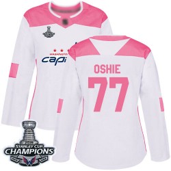 Authentic Women's T.J. Oshie White/Pink Jersey - #77 Hockey Washington Capitals 2018 Stanley Cup Final Champions Fashion