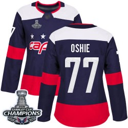 Authentic Women's T.J. Oshie Navy Blue Jersey - #77 Hockey Washington Capitals 2018 Stanley Cup Final Champions 2018 Stadium Ser