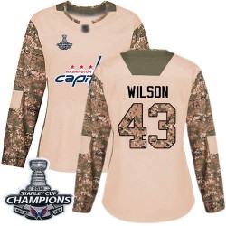 Authentic Women's Tom Wilson Camo Jersey - #43 Hockey Washington Capitals 2018 Stanley Cup Final Champions Veterans Day Practice