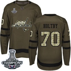 Authentic Men's Braden Holtby Green Jersey - #70 Hockey Washington Capitals 2018 Stanley Cup Final Champions Salute to Service