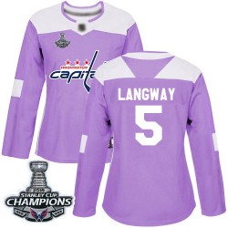 Authentic Women's Rod Langway Purple Jersey - #5 Hockey Washington Capitals 2018 Stanley Cup Final Champions Fights Cancer Pract