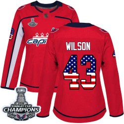 Authentic Women's Tom Wilson Red Jersey - #43 Hockey Washington Capitals 2018 Stanley Cup Final Champions USA Flag Fashion