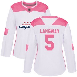 Authentic Women's Rod Langway White/Pink Jersey - #5 Hockey Washington Capitals Fashion