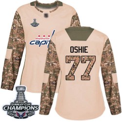 Authentic Women's T.J. Oshie Camo Jersey - #77 Hockey Washington Capitals 2018 Stanley Cup Final Champions Veterans Day Practice