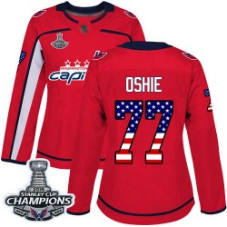 Authentic Women's T.J. Oshie Red Jersey - #77 Hockey Washington Capitals 2018 Stanley Cup Final Champions USA Flag Fashion