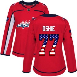 Authentic Women's T.J. Oshie Red Jersey - #77 Hockey Washington Capitals USA Flag Fashion