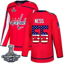 Authentic Youth Aaron Ness Red Jersey - #55 Hockey Washington Capitals 2018 Stanley Cup Final Champions USA Flag Fashion