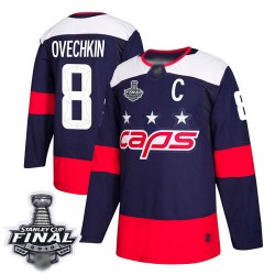 Authentic Youth Alex Ovechkin Navy Blue Jersey - #8 Hockey Washington Capitals 2018 Stanley Cup Final Champions 2018 Stadium Ser
