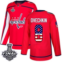 Authentic Youth Alex Ovechkin Red Jersey - #8 Hockey Washington Capitals 2018 Stanley Cup Final Champions USA Flag Fashion