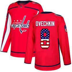 Authentic Youth Alex Ovechkin Red Jersey - #8 Hockey Washington Capitals USA Flag Fashion