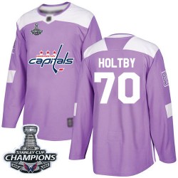 Authentic Youth Braden Holtby Purple Jersey - #70 Hockey Washington Capitals 2018 Stanley Cup Final Champions Fights Cancer Prac