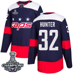 Authentic Youth Dale Hunter Navy Blue Jersey - #32 Hockey Washington Capitals 2018 Stanley Cup Final Champions 2018 Stadium Seri
