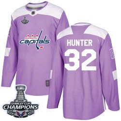 Authentic Youth Dale Hunter Purple Jersey - #32 Hockey Washington Capitals 2018 Stanley Cup Final Champions Fights Cancer Practi