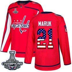 Authentic Youth Dennis Maruk Red Jersey - #21 Hockey Washington Capitals 2018 Stanley Cup Final Champions USA Flag Fashion