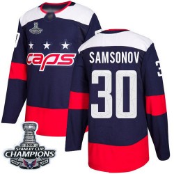 Authentic Youth Ilya Samsonov Navy Blue Jersey - #30 Hockey Washington Capitals 2018 Stanley Cup Final Champions 2018 Stadium Se