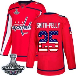 Authentic Youth Devante Smith-Pelly Red Jersey - #25 Hockey Washington Capitals 2018 Stanley Cup Final Champions USA Flag Fashio