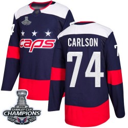 Authentic Youth John Carlson Navy Blue Jersey - #74 Hockey Washington Capitals 2018 Stanley Cup Final Champions 2018 Stadium Ser