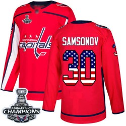 Authentic Youth Ilya Samsonov Red Jersey - #30 Hockey Washington Capitals 2018 Stanley Cup Final Champions USA Flag Fashion