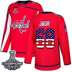 Authentic Youth Jaromir Jagr Red Jersey - #68 Hockey Washington Capitals 2018 Stanley Cup Final Champions USA Flag Fashion