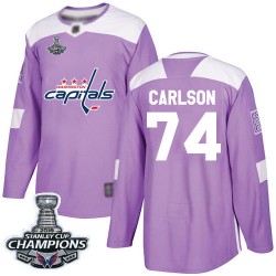 Authentic Youth John Carlson Purple Jersey - #74 Hockey Washington Capitals 2018 Stanley Cup Final Champions Fights Cancer Pract