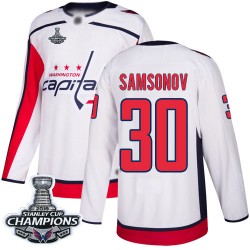 Authentic Youth Ilya Samsonov White Away Jersey - #30 Hockey Washington Capitals 2018 Stanley Cup Final Champions