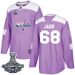 Authentic Youth Jaromir Jagr Purple Jersey - #68 Hockey Washington Capitals 2018 Stanley Cup Final Champions Fights Cancer Pract
