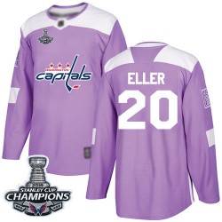 Authentic Youth Lars Eller Purple Jersey - #20 Hockey Washington Capitals 2018 Stanley Cup Final Champions Fights Cancer Practic