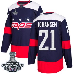 Authentic Youth Lucas Johansen Navy Blue Jersey - #21 Hockey Washington Capitals 2018 Stanley Cup Final Champions 2018 Stadium S