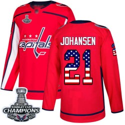 Authentic Youth Lucas Johansen Red Jersey - #21 Hockey Washington Capitals 2018 Stanley Cup Final Champions USA Flag Fashion