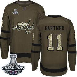 Authentic Youth Mike Gartner Green Jersey - #11 Hockey Washington Capitals 2018 Stanley Cup Final Champions Salute to Service