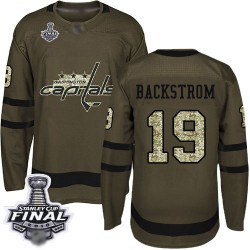 Authentic Youth Nicklas Backstrom Green Jersey - #19 Hockey Washington Capitals 2018 Stanley Cup Final Champions Salute to Servi