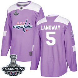 Authentic Youth Rod Langway Purple Jersey - #5 Hockey Washington Capitals 2018 Stanley Cup Final Champions Fights Cancer Practic