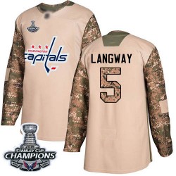 Authentic Youth Rod Langway Camo Jersey - #5 Hockey Washington Capitals 2018 Stanley Cup Final Champions Veterans Day Practice