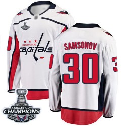 Breakaway Fanatics Branded Men's Ilya Samsonov White Away Jersey - #30 Hockey Washington Capitals 2018 Stanley Cup Final Champio