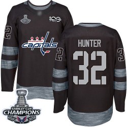 Authentic Men's Dale Hunter Black Jersey - #32 Hockey Washington Capitals 2018 Stanley Cup Final Champions 1917-2017 100th Anniv
