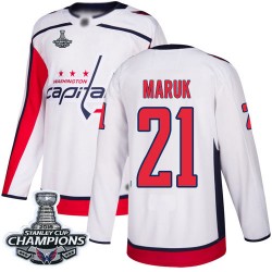 Authentic Men's Dennis Maruk White Away Jersey - #21 Hockey Washington Capitals 2018 Stanley Cup Final Champions