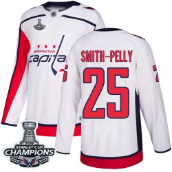 Authentic Men's Devante Smith-Pelly White Away Jersey - #25 Hockey Washington Capitals 2018 Stanley Cup Final Champions