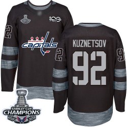 Authentic Men's Evgeny Kuznetsov Black Jersey - #92 Hockey Washington Capitals 2018 Stanley Cup Final Champions 1917-2017 100th 