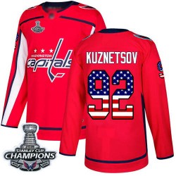 Authentic Men's Evgeny Kuznetsov Red Jersey - #92 Hockey Washington Capitals 2018 Stanley Cup Final Champions USA Flag Fashion