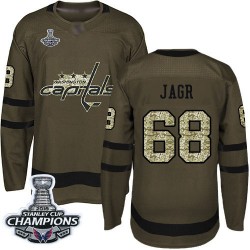 Authentic Men's Jaromir Jagr Green Jersey - #68 Hockey Washington Capitals 2018 Stanley Cup Final Champions Salute to Service
