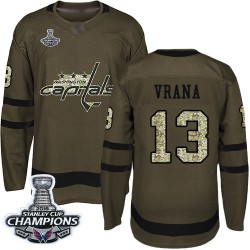 Authentic Men's Jakub Vrana Green Jersey - #13 Hockey Washington Capitals 2018 Stanley Cup Final Champions Salute to Service