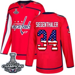 Authentic Men's Jonas Siegenthaler Red Jersey - #34 Hockey Washington Capitals 2018 Stanley Cup Final Champions USA Flag Fashion